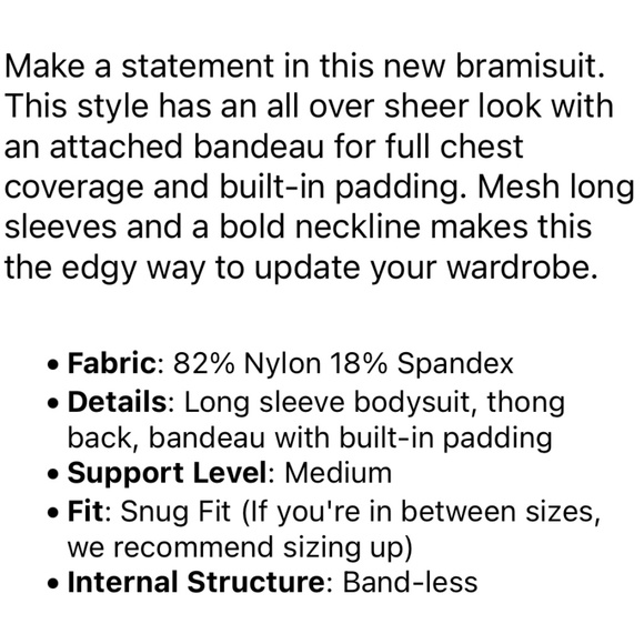 NWT Klassy Network Mesh Bandeau Long Sleeve Bramisuit, sheer mock neck bodysuit - Picture 5 of 5